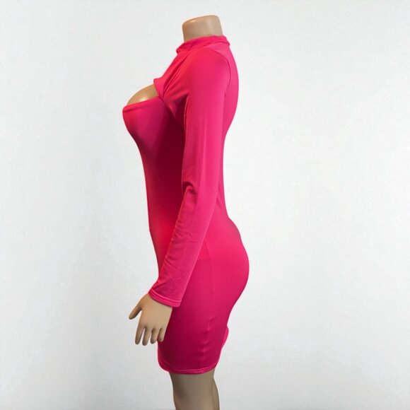 Solid Pink Cut Out Mini Dress - Picture 4 of 7
